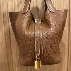 Hermes Tan Leather Tote with Gold Accent
